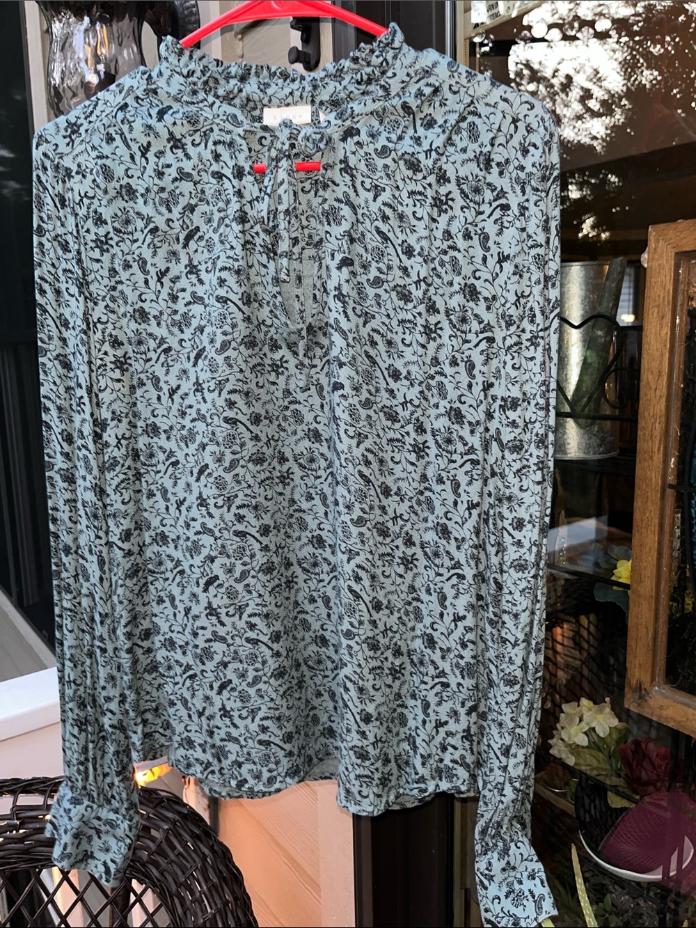 hinge Light Blue Floral Tie-Neck Blouse